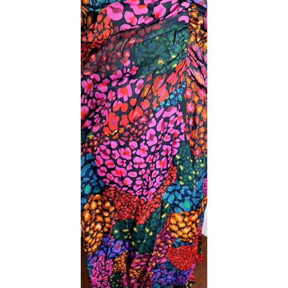 FARM Rio Midi Dress S Rainbow Hearts Lenzing Ecovero Viscose Ruching - Picture 7 of 11